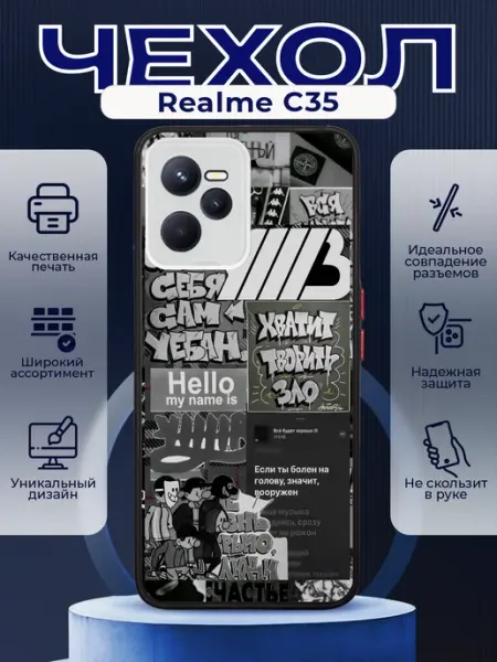 Чехол матовый на REALME C35 с принтом УННВ калаж PRINTberries