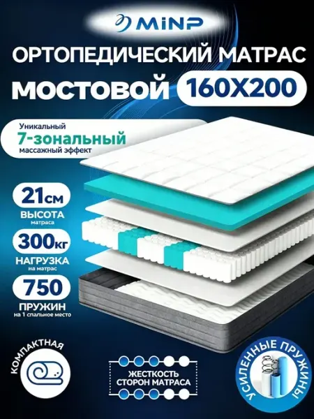 Пружинный ортопедический матрас 160х200 для дома