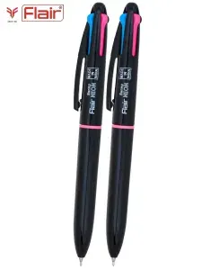 Ручка шариковая 2 шт автоматическая 4-х цветная FLAIR SUNNY NEON пишущий узел 0,7 цвет чернил: голубой, розовый, cветло-зеленый, черный