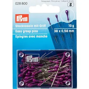 Иглы для закалывания "PRYM"" 028800 с грушевидными головками 10 г 38 мм в пластиковой упаковке фиолетовые