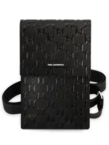 Сумка Karl Lagerfeld Wallet Bag PU Saffiano кошелек для смартфона до 160 x 100 мм из экокожи с отделением для карт, с ремешком через плечо, с тиснением Monogram, черная
