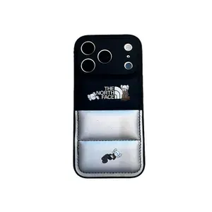 Чехол силиконовый дутый пуховик North Face iPhone 17 Pro черный / серебристый