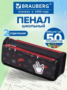 Пенал для мальчика школьный для ручек, карандашей, для подростка Brauberg, 2 отделения, полиэстер, Cool Vibes, черный, 21х9х6 см