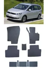 Ева коврики Volkswagen Sharan II правый руль 5мест 2010 - 2015/ Ева ЭВА РОМБ/ цвет Черный c черной окантовкой / EVA Smart / коврики в салон автомобиля Фольксваген