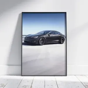 Плакат на стену для интерьера Культовые машины (Tesla Model S 4) - Постер по легендарным и классическим ретро автомобилям формата А4 (21x30 см)