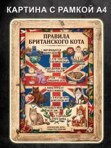 Картина "Правила Британского кота" в рамке, 22х30 см / Правила кошки / Постер / Подарок