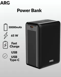 Повербанк ARG ARG30000TB30 30000 mah с быстрой зарядкой/внешний аккумулятор портативный, переносной, мощный, универсальный для телефона/смартфона, черный