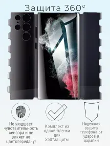 Гидрогелевая пленка 360 для Samsung Galaxy S24 Ultra / Полная защита экрана боковых граней и корпуса / Глянцевая самовосстанавливающаяся для Самсунг Гелекси с24 Ультра