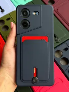 Чехол на Tecno POVA 5 темно-синий с карманом для карт.