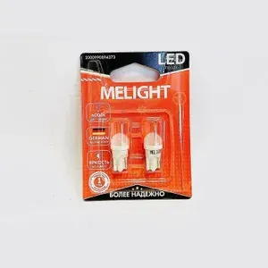 Лампа автомобильная MeLight W5W, T10 светодиодная, 6000K белый свет, 2шт, в габариты, противотуманные фары, подсветку салона/багажника