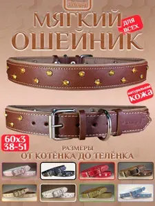 Ошейник для собак кошек 60х3см коричневый стразы мягкий