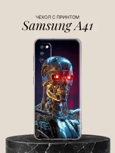 Чехол на Samsung A41 с принтом Металлический череп робота