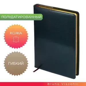 Ежедневник-портфолио полудатированный Bruno Visconti "PROFY" кожаный, с золотым срезом, синий А5