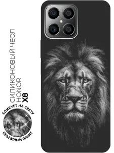 Силиконовый чехол на Honor X8 с принтом "Графическая мощь льва" матовый черный