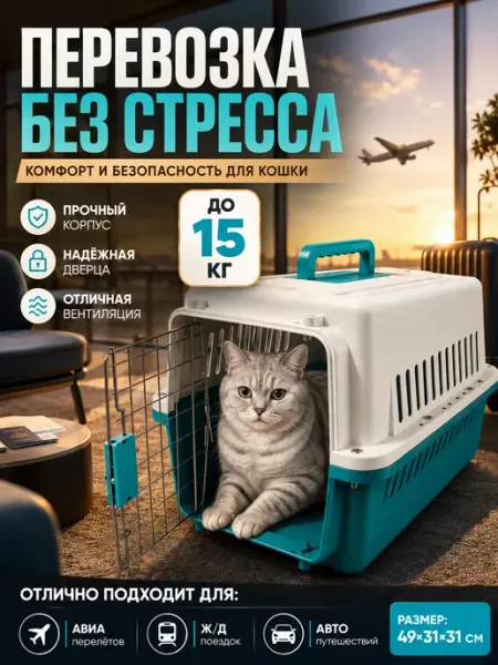 Переноска для кошек до 10 кг пластиковая большая ZOOEXPRESS