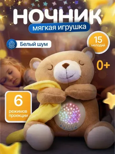 Мягкая игрушка мишка плюшевый, ночник детский для сна, проектор