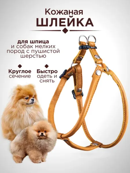 DOGIGOOD Шлейка для шпица и собак мелких пород круглая кожаная