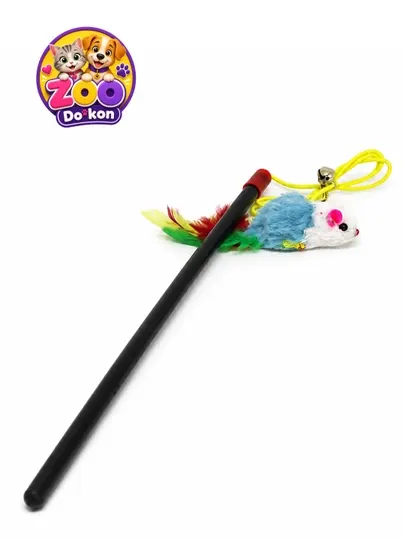 Удочка с мышкой ZOO Dokon - интерактивная игрушка для кошек с бубенчиком
