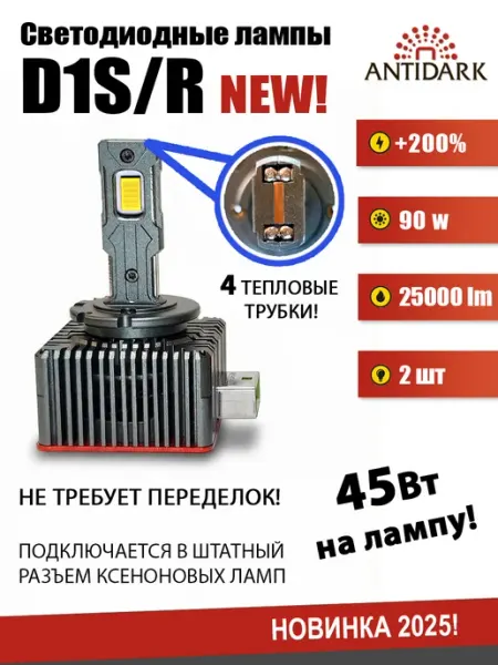 D1s лампы автомобильные светодиодные, 6000К, 2 шт Antidark