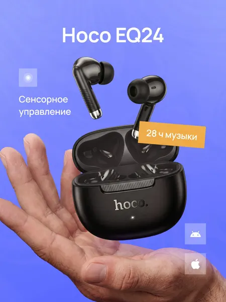 Беспроводные наушники Hoco EQ24 черные, TWS вакуумные с кейсом и микрофоном