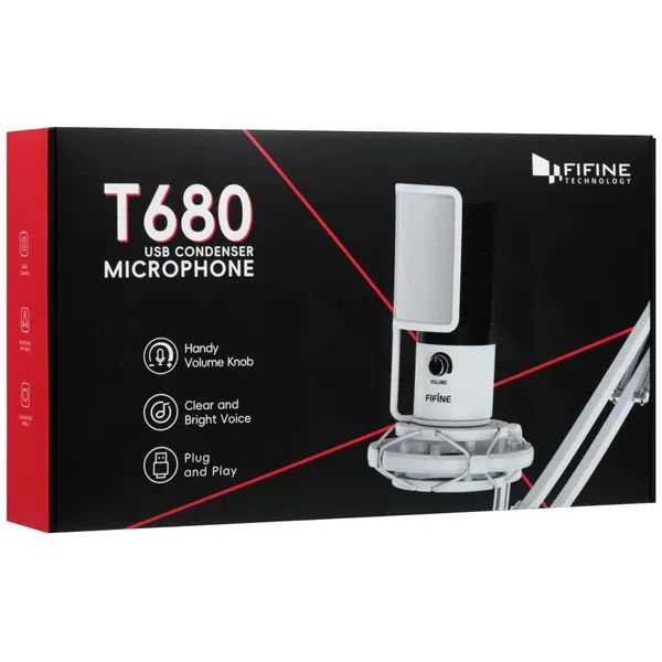Микрофонный комплект Fifine T680W, проводной, комплект с пантографом, настольный, белый