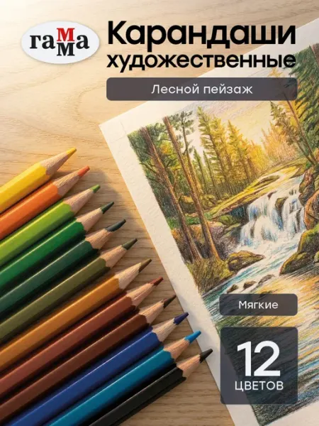 Карандаши цветные художественные 12 цветов Гамма