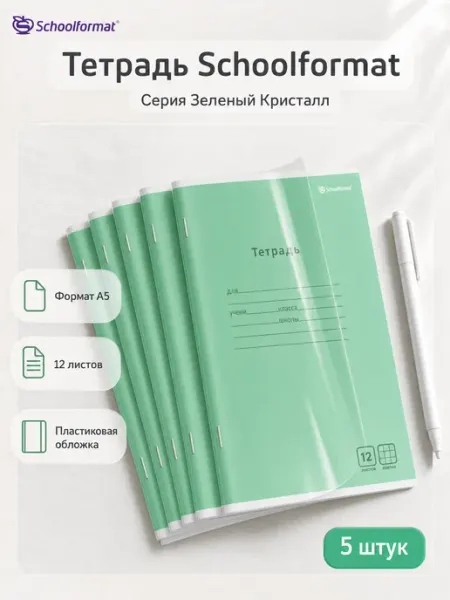 Тетрадь в клетку 12 листов зеленая А5 Schoolformat