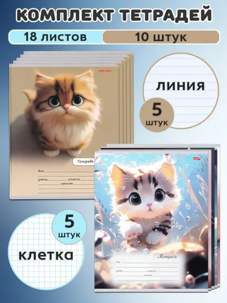 Комплект тетрадей 18 л. в клетку 5 шт и линейку 5 шт Prof-Press