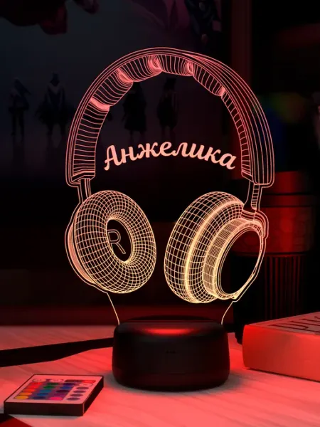 Ночник с именем Анжелика Наушники 3Д-НОЧНИК
