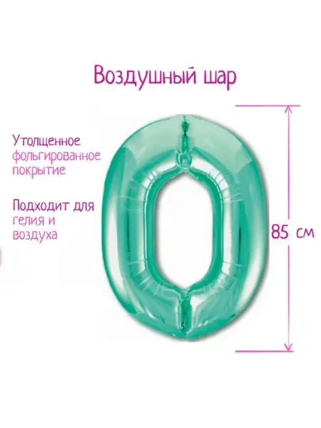 Шар фольгированный 40 Цифра 0 зелёный Slim Мир обилия