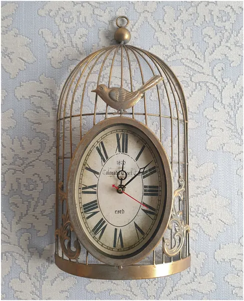 Часы настенные VILAGIO клетка с птичкой, корпус из металла, цвет золото Clock(1)55/3325J