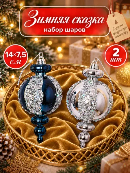 Набор шаров "Зимняя сказка", синий, серебро, 2 шт B&H