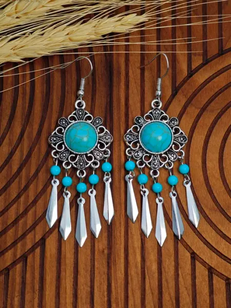 Серьги этнические ловец снов длинные с бирюзой be self true jewel