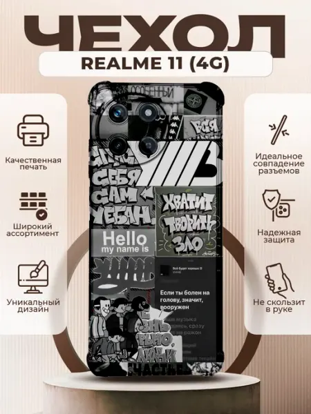 Чехол на REALME 11 силиконовый с принтом УННВ калаж PRINTberries
