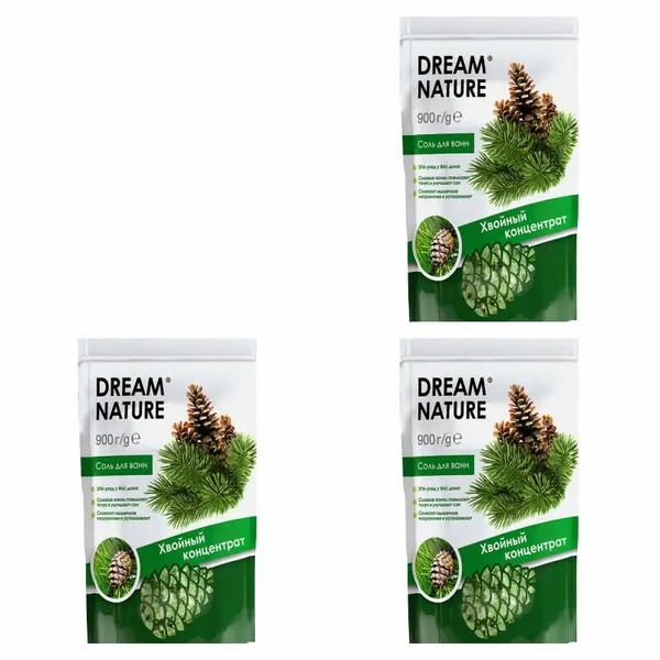 Dream Nature Соль для ванны, хвойный концентрат, 900 г, 3 штуки