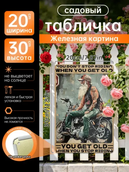 Уличный декор Железная картина Байкер подарок