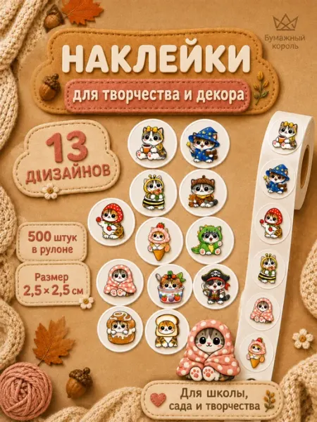 Наклейки поощрительные детские котики рулон Мультипак