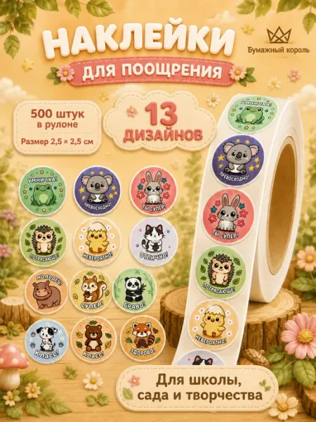 Наклейки-оценки поощрительные детские рулон Мультипак