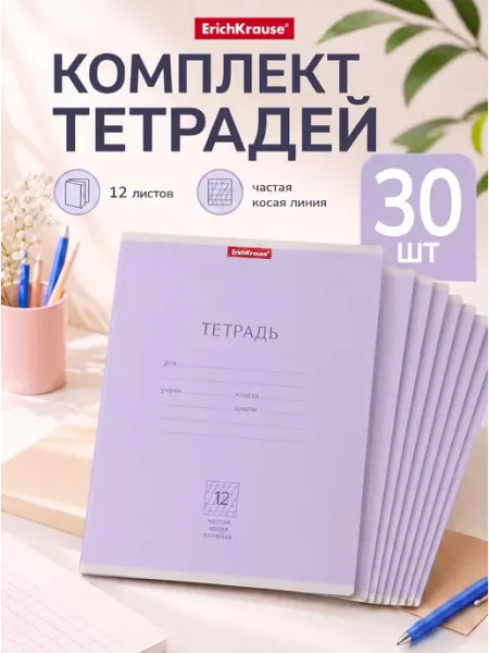 Комплект тетрадей 12 листов в частую косую линию 30шт ErichKrause