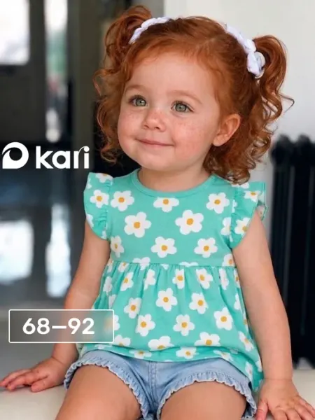 Футболка для новорожденных девочек бирюзовая с принтом Kari baby