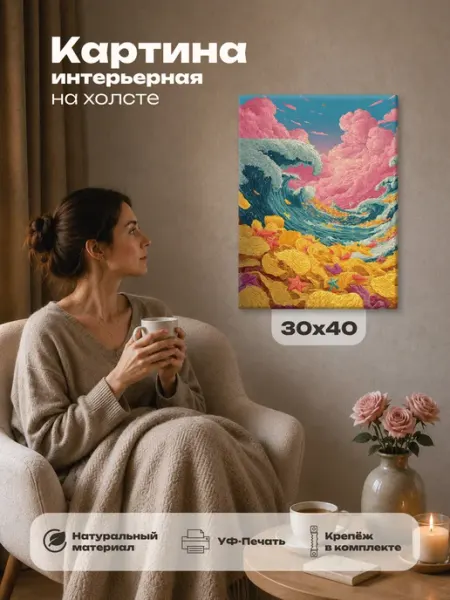 Картина на холсте море волны интерьерная 30х40 Розовый Гусь