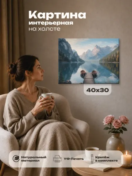 Картина интерьерная на стену 30х40 лодки река горы Розовый Гусь