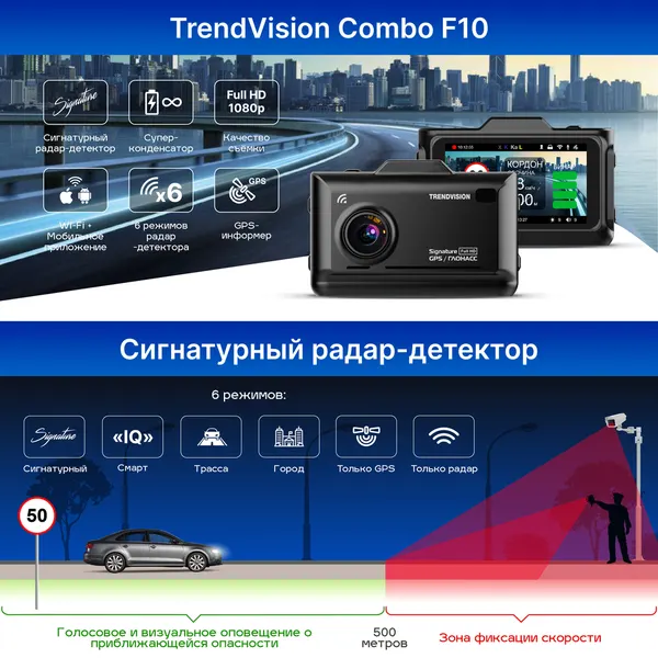 Видеорегистратор автомобильный Combo F10 1080p 170гр. GPS