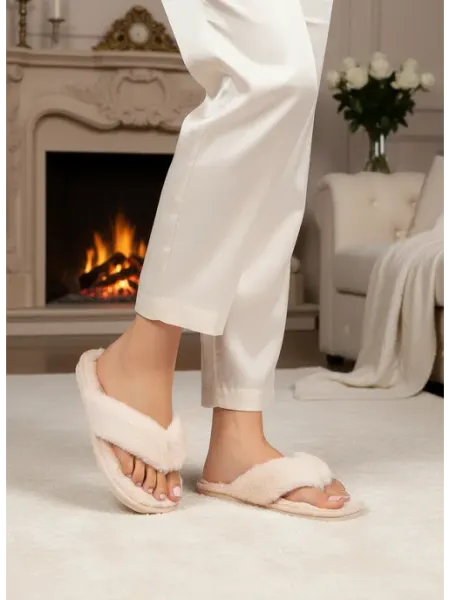 Dream Feet Тапочки меховые домашние открытые