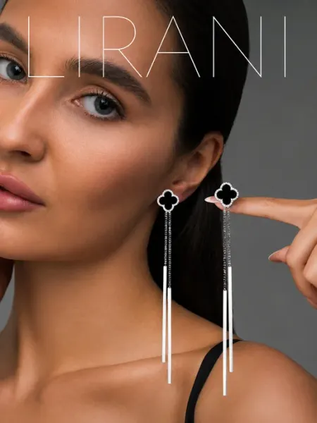 Серьги клевер длинные LIRANI