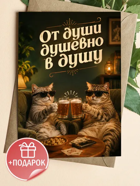 Открытка с котами для хорошего настроения - подарок другу