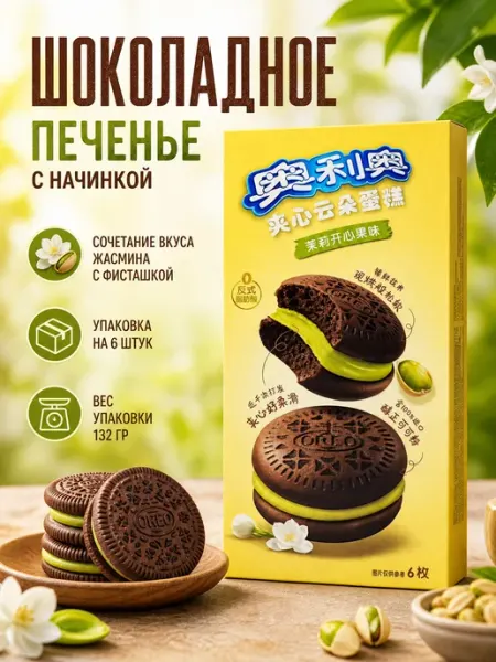 Печенье Airy Cake Жасмин и Фисташки, 132 г Oreo