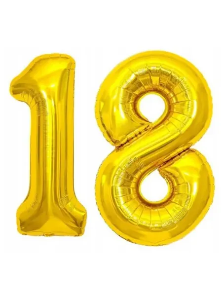 Шар фольгированный Цифра "18" Золото 42 см