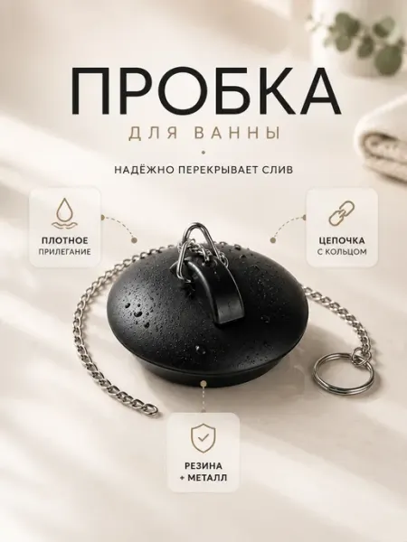 Пробка для ванны и раковины резиновая с цепочкой Bexley Home