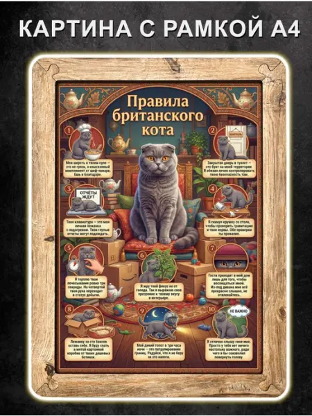 Картина Правила Британского кота вислоухого, постер, А4 Boberbox